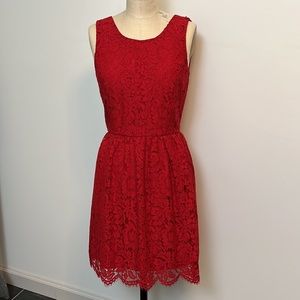 Red Lace dress with low back and sleeveless.